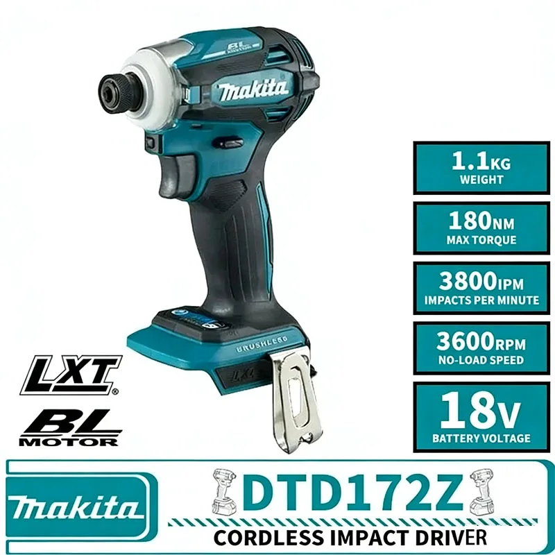 Makita DTD172 18V LXT Cordless Brushless Impact Driver 180 N·M Power Electric Drill for Wood Bolt T-Mode - 2026 Model