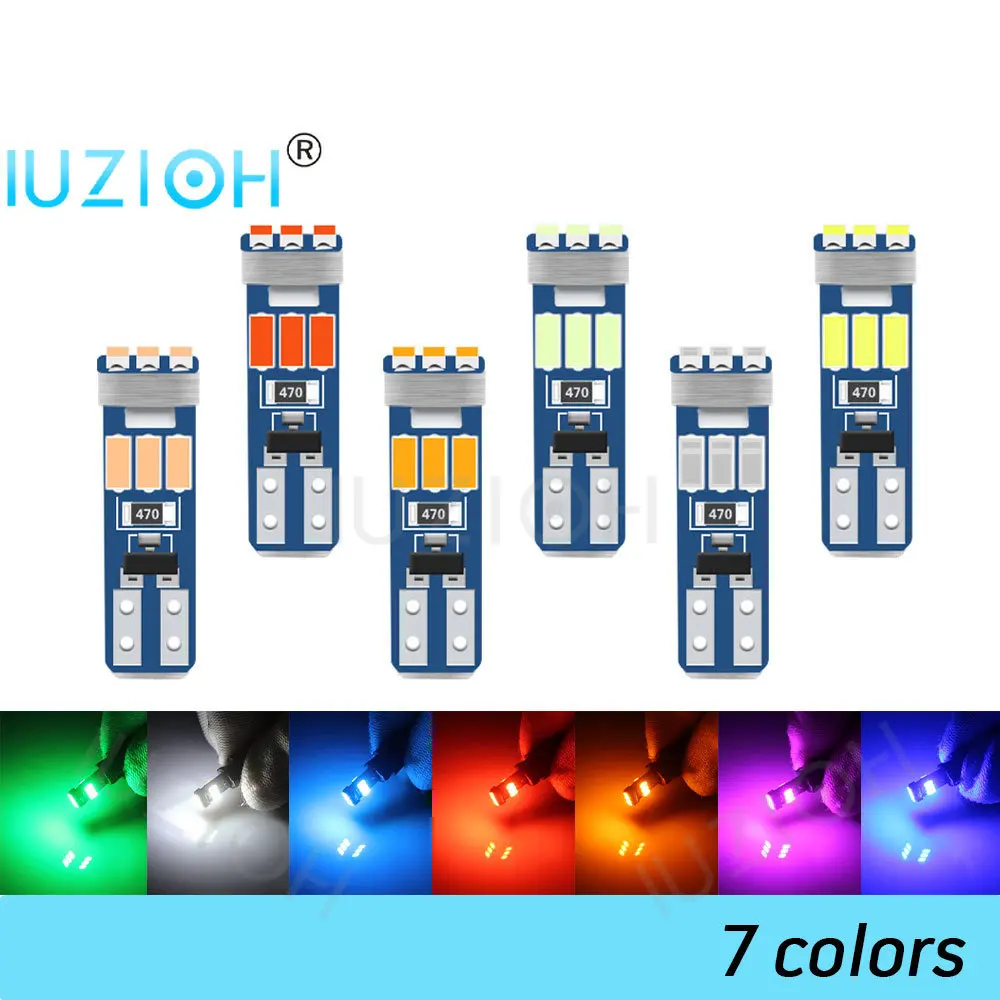 IUZIOH 8PCS Led T5 Warning Bulb W3W 3014 73 Non Polar 9SMD Instrument Dashboard Plate Panel Signal Lamp 12V Car Indicator Light