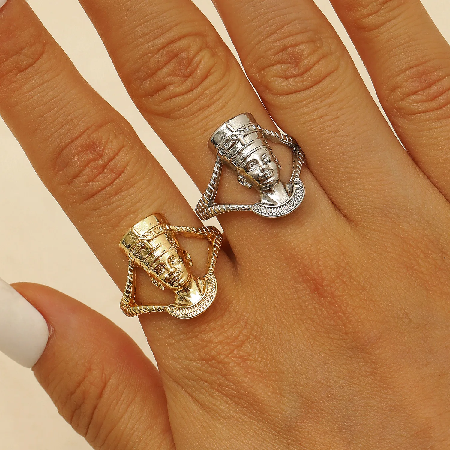 آلهة الملكة المصرية قابل للتعديل المفتوحة الفرقة فرعون مجوهرات الرجال النساء النمط الأفريقي اليدوية حلقة معدنية