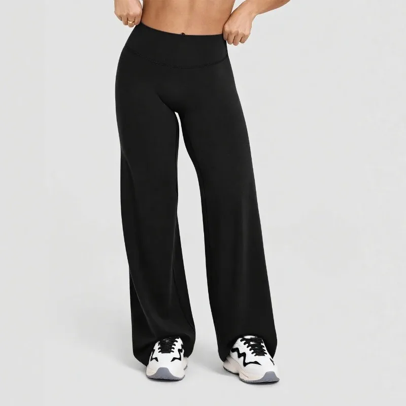 Women High Waist Solid Color Wide Leg Straight Yoga Pants Stretchy Leggings Casual Running Pilates Workout Fashion Sports Pants