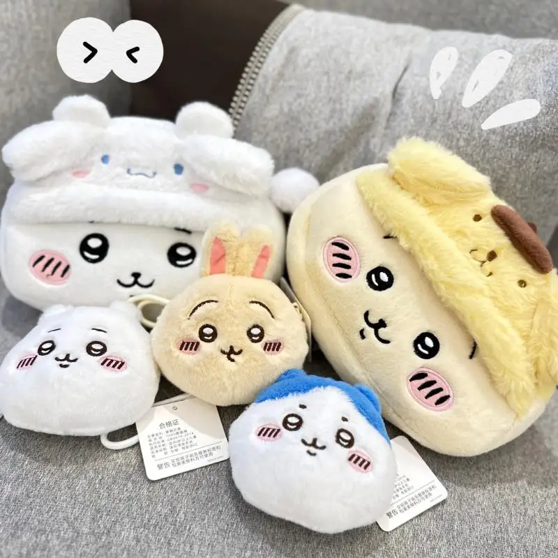 Anime Chiikawa Plush Pen Bag Kawaii Children Pupil Cartoon Plush Doll Pendant School Bag Action Figure Attachment Birthday Gifts