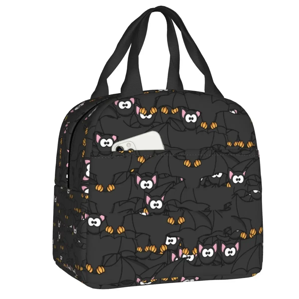 Creepy Bat Halloween Nightmare Thermal Insulated Lunch Bags Women Portable Lunch Tote for Outdoor Picnic Multifunction Food Box