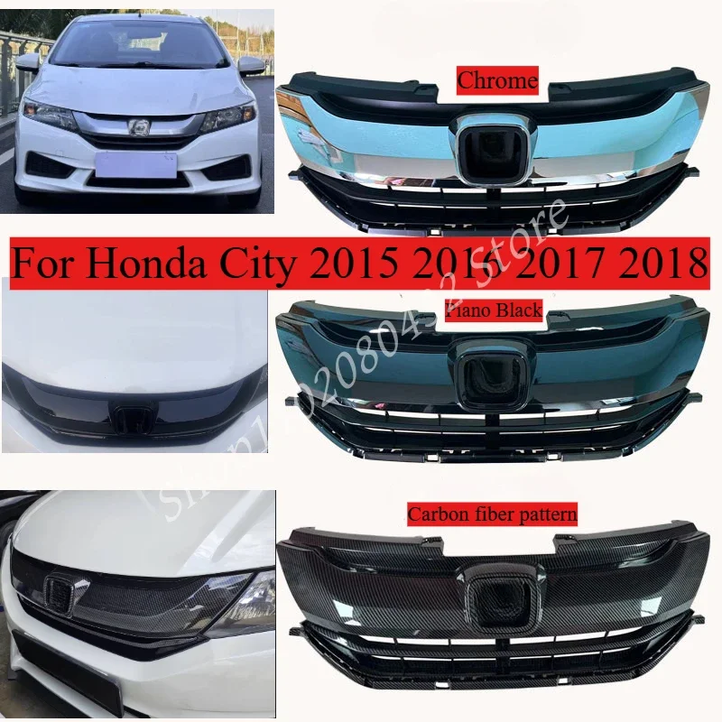 Glossy Black Radiator Grilles For Honda City 2015 2016 2017 2018 Modified Bumpers Body Kit Car Accessories Upgrade