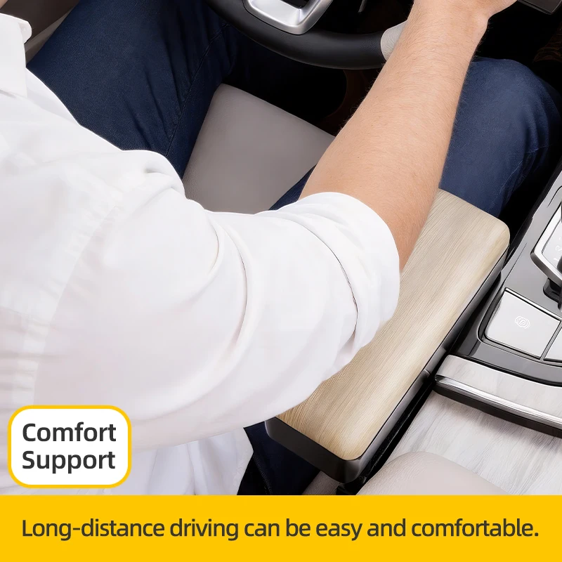 Car Seat Gap Armrest - Adjustable Car Storage Box, Wood Pattern PU Leather, ABS Mounting Plate and Metal Support Pillars