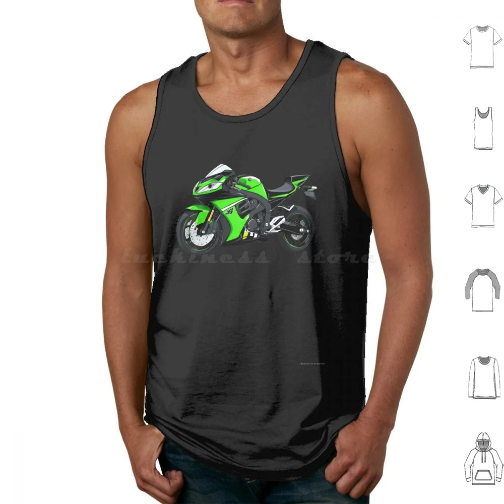 Tank Tops Print Cotton Motorcycle Bike Motor Bike Super Sport Zx6r Zx10r Green H2r H2 Racing 299km Streets