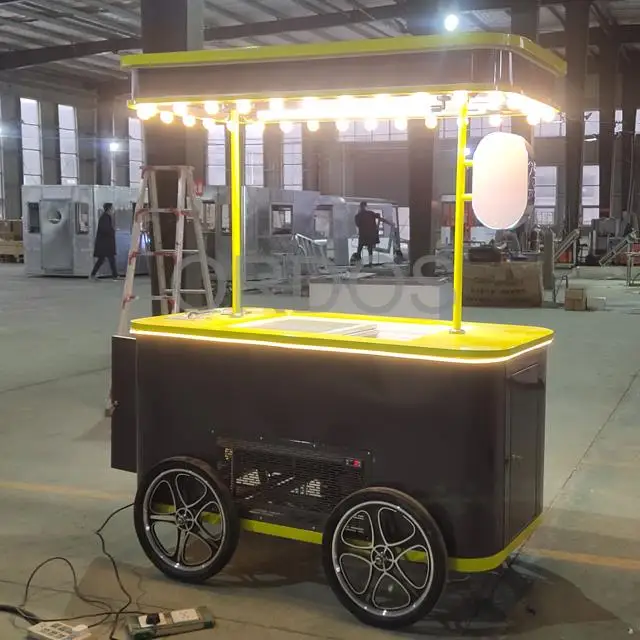 

Mobile Italian ice cream hand push cart with display freezer Gelato stand cart for outdoor