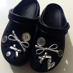 8Pcs/Set Shoe Buckle Metal Silver Electroplated Bow Button Dot Heart Charms DIY Detachable Clogs Sandals Accessories
