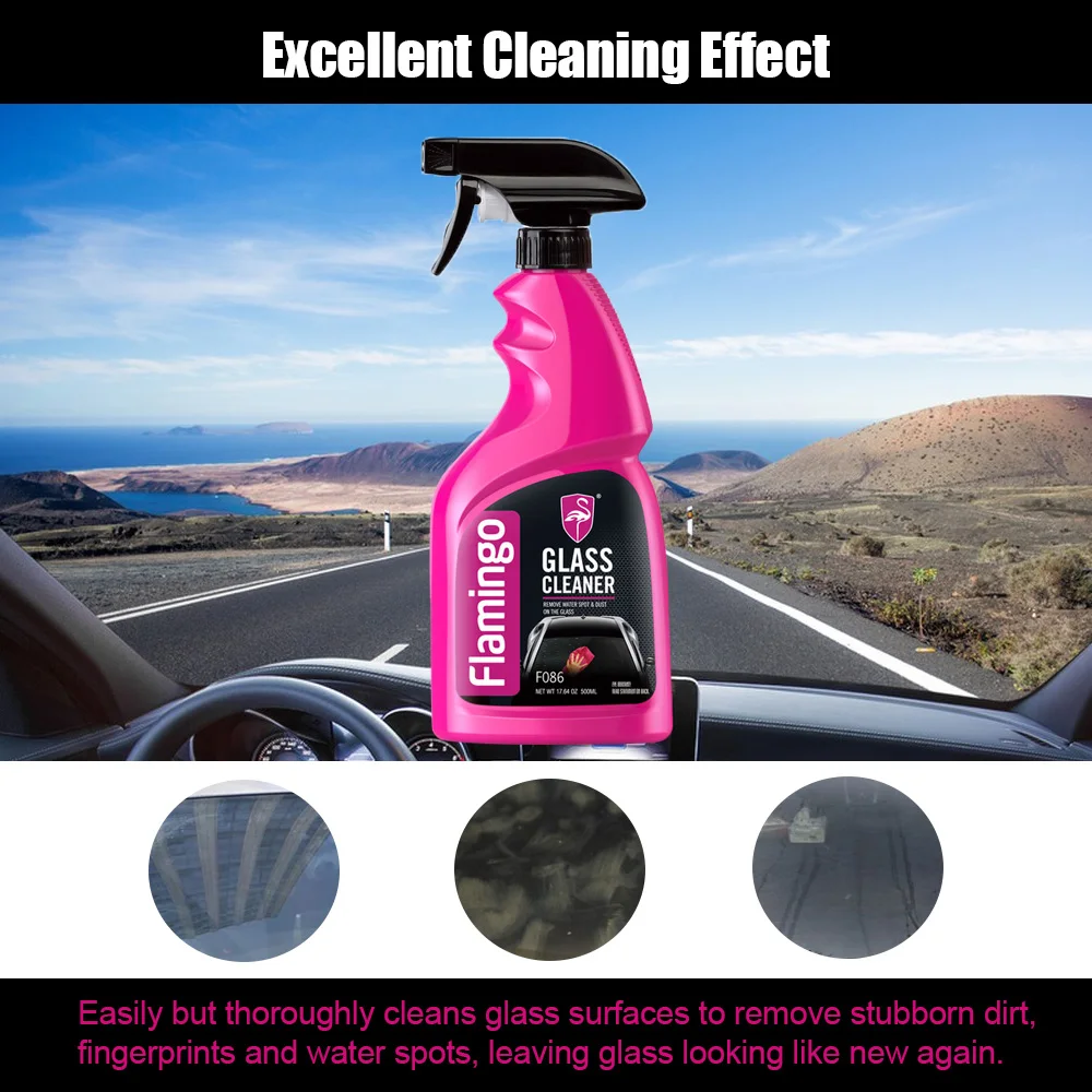 Flamingo F086 500ml Glass Cleaner Perfect Clarity Auto Window Cleaner Spray Bottle Crystal Rain Scent