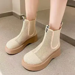 2023 Nieuwe Zomer Mesh Uitgeholde Hoge Top Dunne Laarzen Dikke Zool Anti Slip Ademende Slip Enkellaarzen Werklaarzen