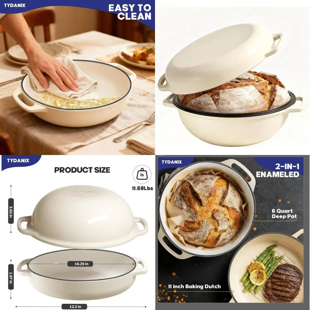 

Dual-Purpose Cast Iron Loaf Pan with Lid, 6-Quart Dutch Oven for Baking, Roasting, and Stews, Durable Cookware for Sourdough and