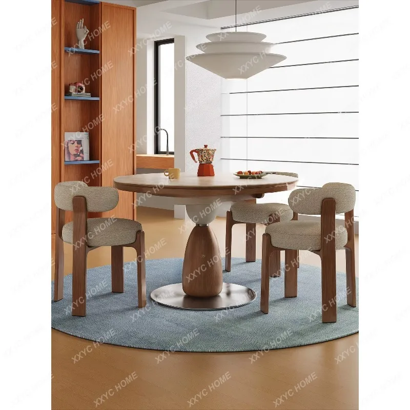 XXRetractable folding household small apartment medium and ancient travertine rock slab round table