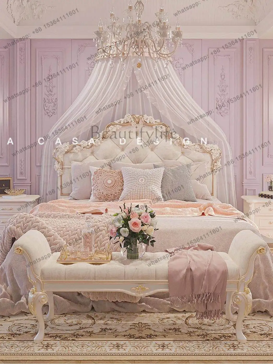 French full solid wood double bed carved luxury European high-end luxury American light luxury princess bed