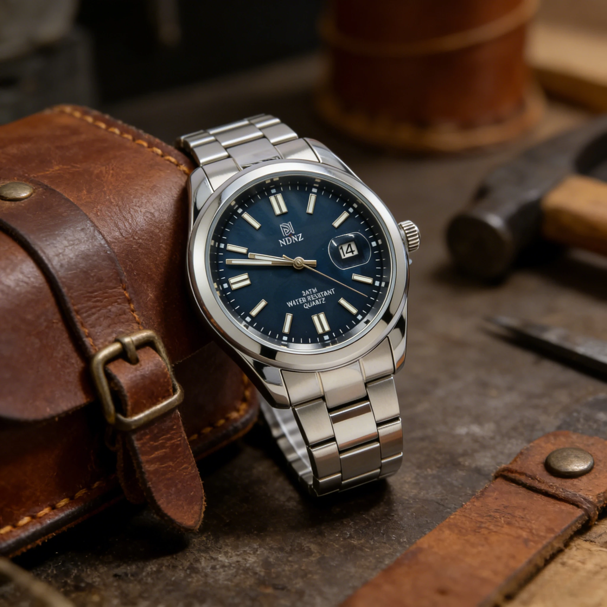 NDNZ Stainless Steel Waterproof Watch Japanese Movement Luminous Hands Date Function Luxury Mens Wristwatch