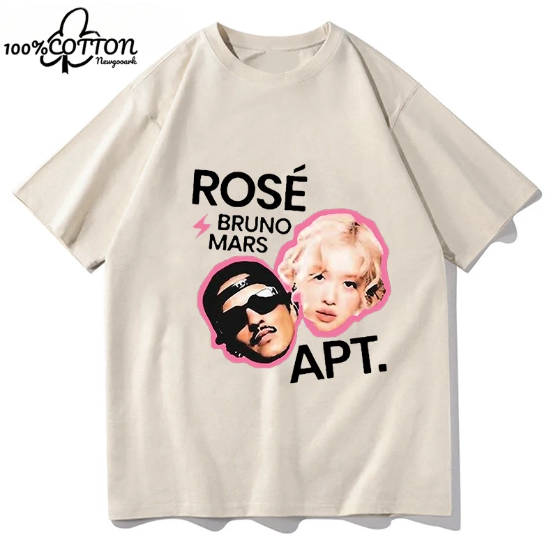 ROSE Bruno Mars APT T-Shirts Tour Logo Merch Women Men Fashion Casual Short Sleeve Summer Pure Cotton Unisex Tshirts Streetwear