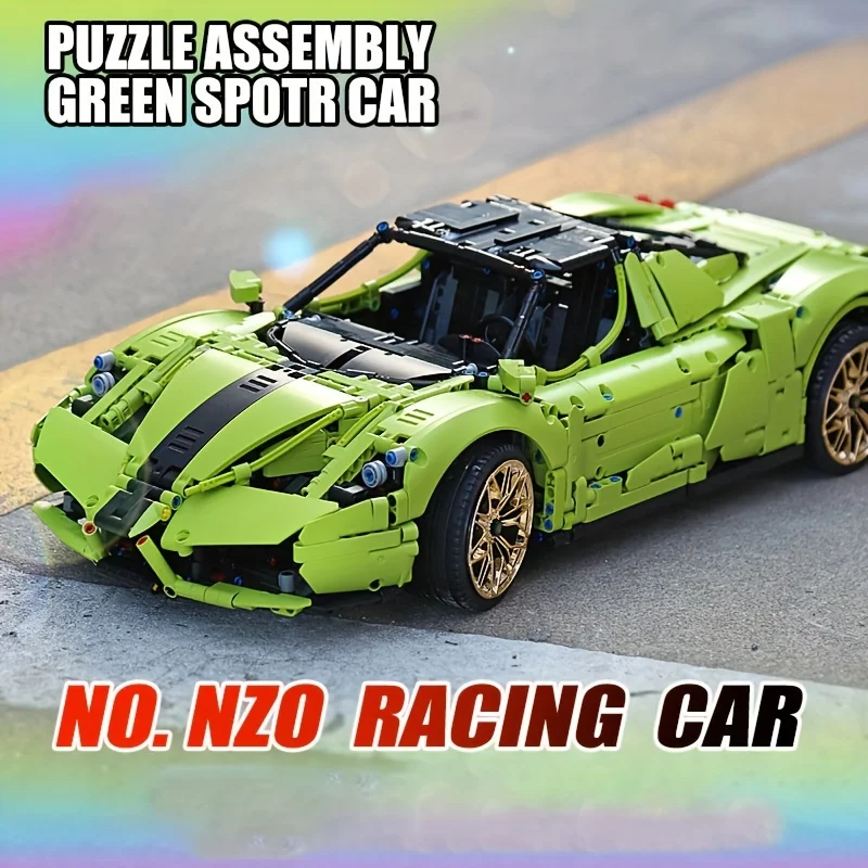 Creative static model of green sports car, challenging assembly model, educational toy figurine, birthday gift
