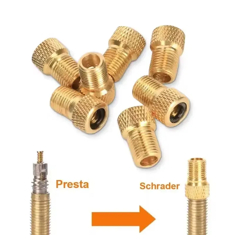 AliExpress NONE Bicycle Presta To Schrader Adapter Bike Tire Valve Adapter Copper Golden Bicycle Pump Tire Valve Connectors F/V To A/V Converter
