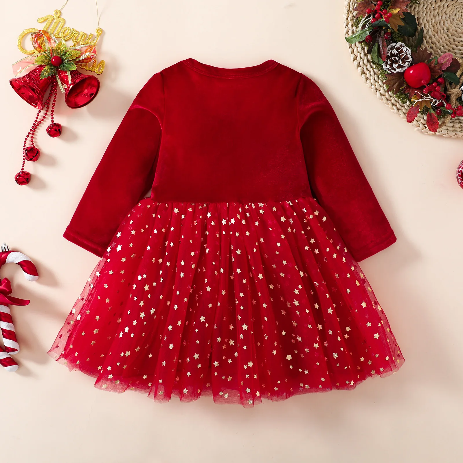 Autumn Children\'s Clothing Baby Girl Dresses Christmas Princess Party Cute Red Lace Mesh Fleece Long Sleeve Kids Dress BC119