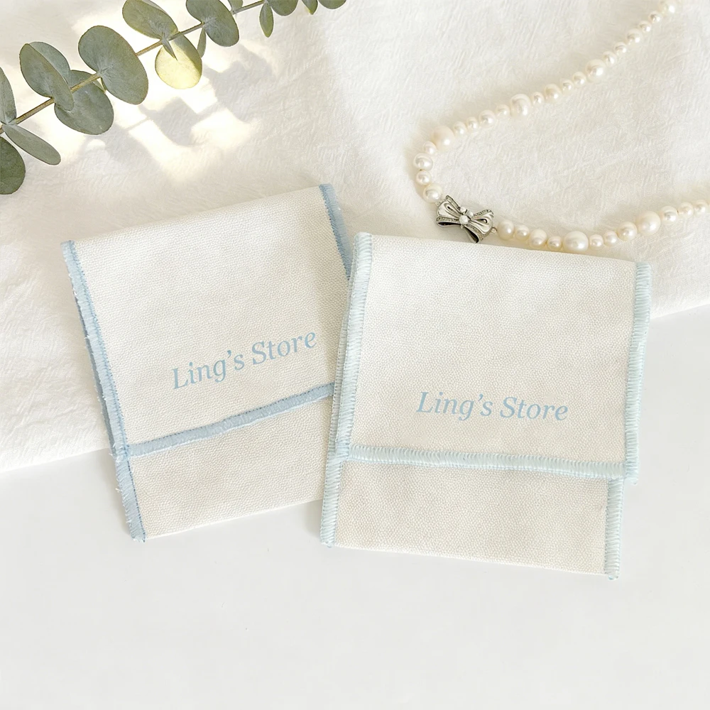 

100Pcs Custom Logo Thick Jewelry Cotton Envelope Bag 10x10cm Bracelet Necklace Pendant Ring Earring Stud Keychain Cosmetic Pouch