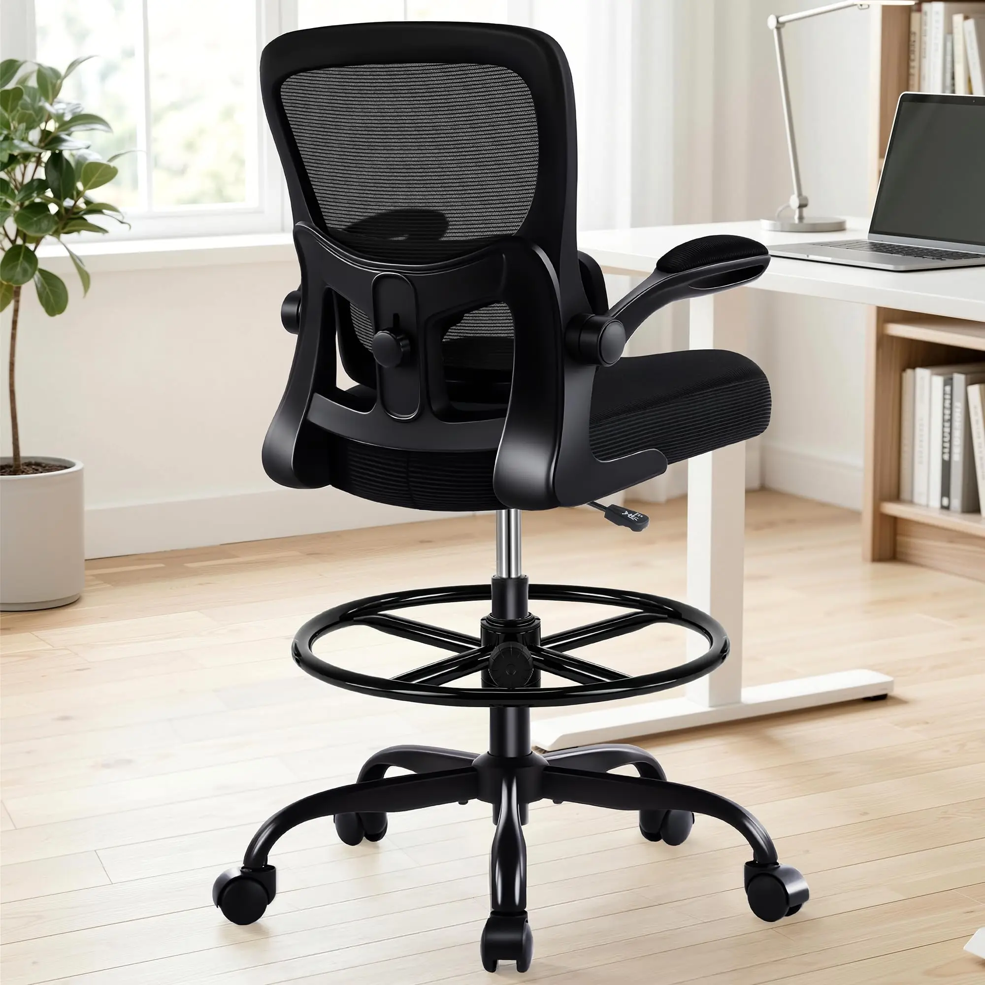 Drafting Chair - Ergonomic Tall Office Chair with Lumbar Support and Flip-up Armrests - High Standing Desk Chair