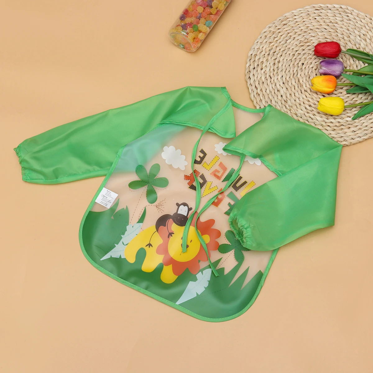 

Cartoon Baby Bibs Waterproof Toddlers Apron Kid Painting Green EVA Material Lion Design Washable Reusable Lightweight