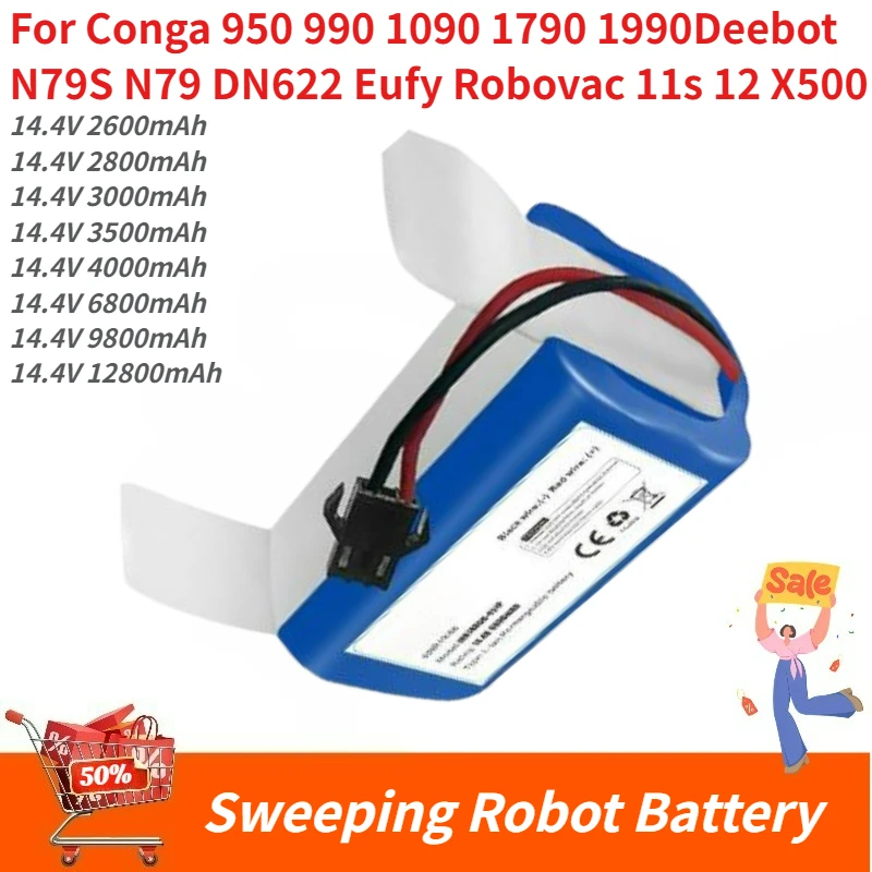 High Quality Battery 2600mAh - 12800mAh For Cecotec Conga Excellence 950 990, Deebot DN621 601/605 Brand New Replacement Battery