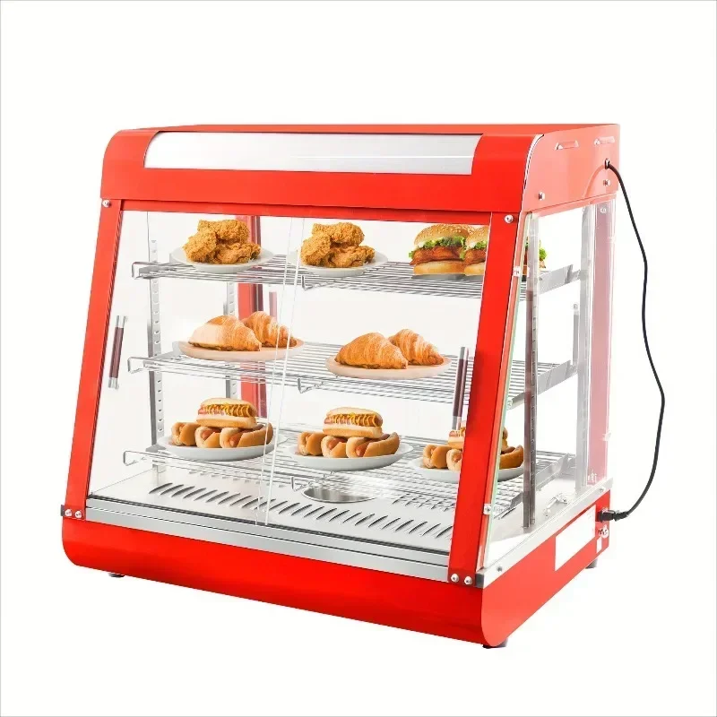 Red Countertop Food Warmer Display Case 3 Tier