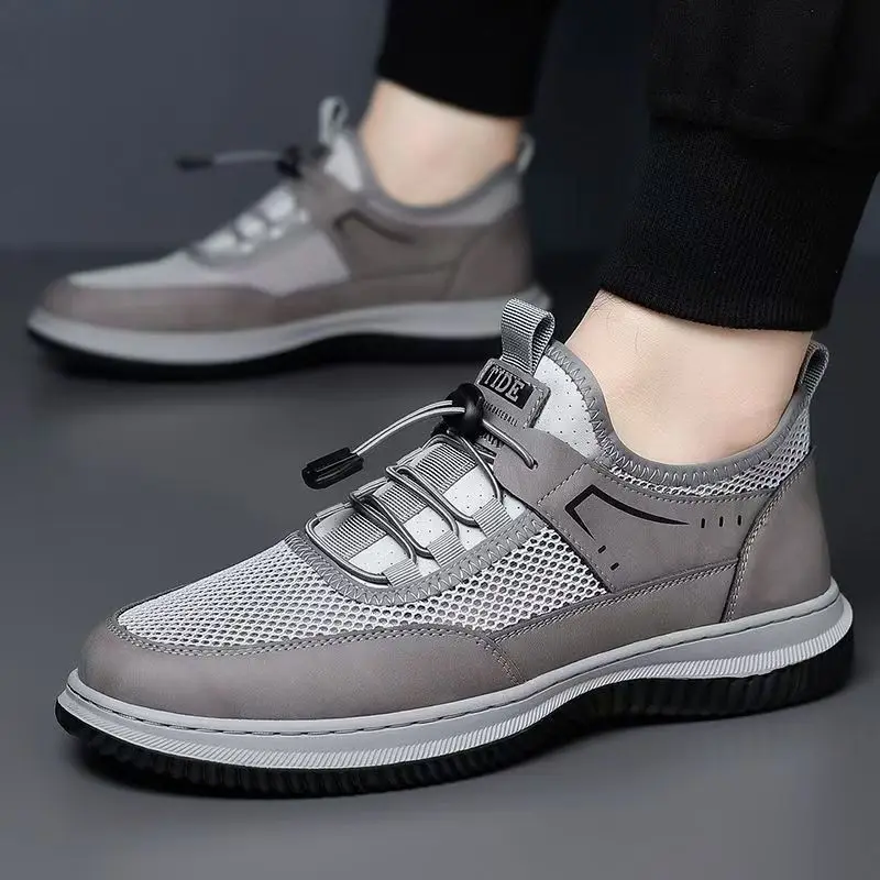 

Новинка 2023 года, дизайнерская сетчатая обувь с эластичной лентой для мужчин, однотонная противоскользящая спортивная обувь на мягкой подошве, мужские модные повседневные кроссовки, мужские