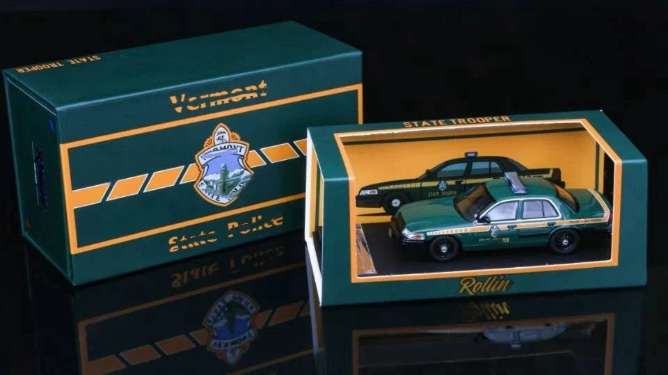 Presale  Rollin 1:64 Vermont State Police Classic Patrol Sedan Alloy Diecast Car Model Miniature Vehicle Hobby Collectible Gift