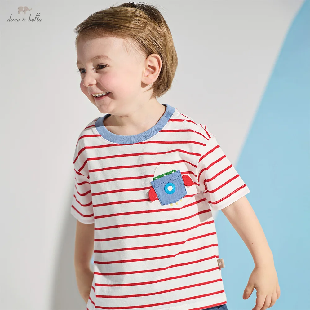 

Футболка в полоску для мальчиков Dave Bella, летний пуловер с короткими рукавами, топ из чистого хлопка, крутая повседневная детская одежда DB2261630