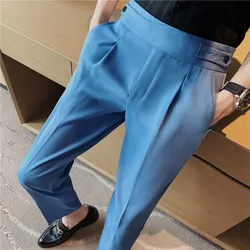 Men Summer Boutique Suits Pants Male Formal Wear Trousers Quality Men British Style Ice Silk Fabric Business Casual Suit Pants