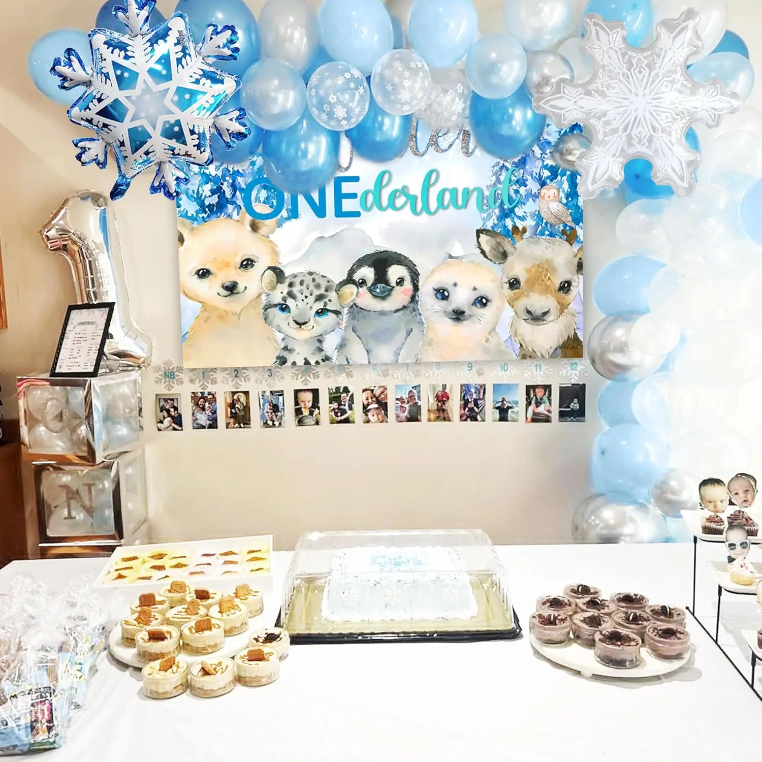 Laventy Winter Onederland 1st Birthday Decoration Snowflake First Birthday Party Backdrop Penguins Number Foil 1 Balloons