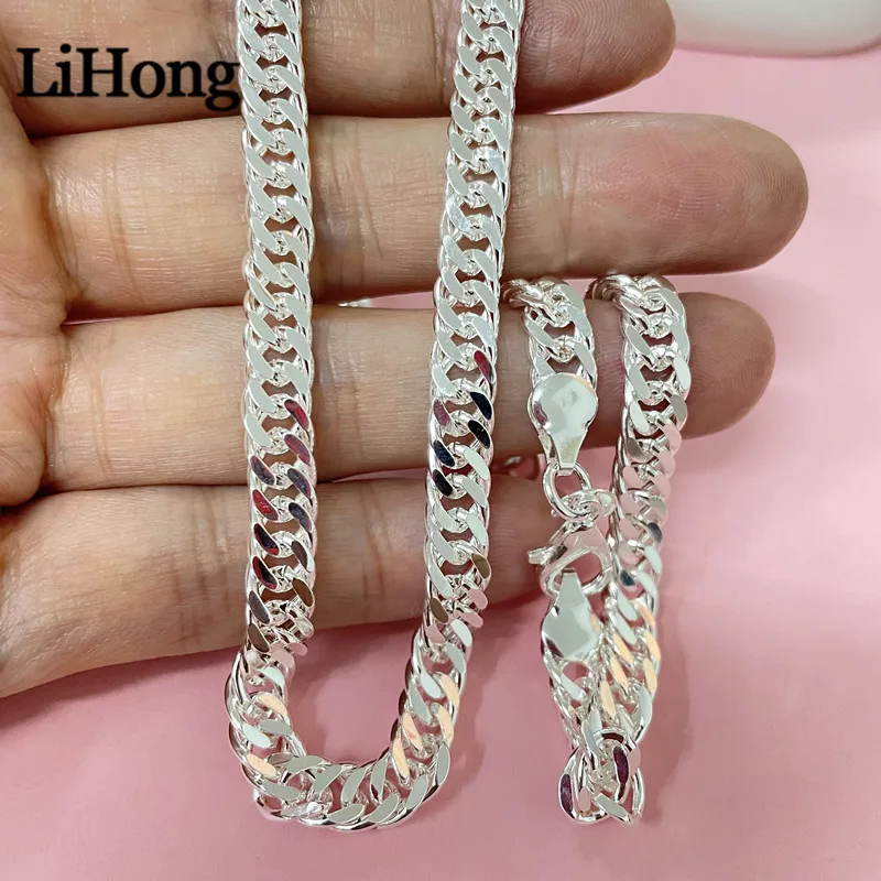 Lihong 925 Sterling Silber Halskette, 6mm Seitenkette, 40-60cm, Unisex, Modischer Hochzeits-/Verlobungsschmuck