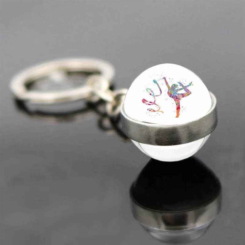 Popular Jewelry Double-sided Glass Pendant Keychain Rhythmic Gymnastics Theme Keychain Pendant Gift