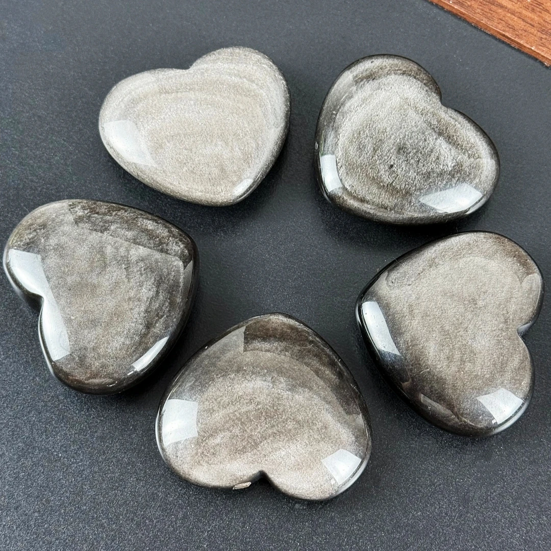Natural Silver Obsidian Heart shape Ornament, Heart shape Carved Quartz Crystal, Home Decor Gift, Bare Stone Collectible