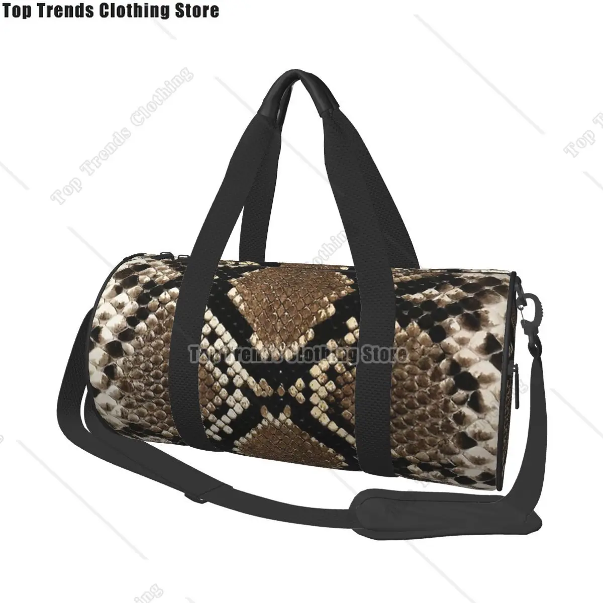 

Snake Skin Travel Bags Men Fitness Handbag Cylinder Shoulder Bag Women Large Travel Tote Luggage Bag Gym Handbags
