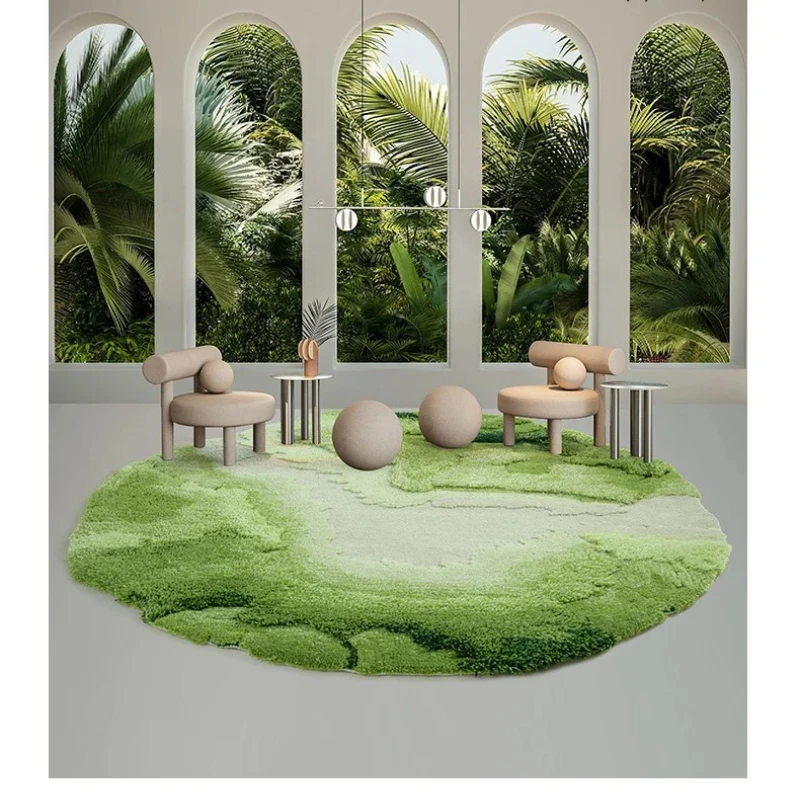Handmade spring mountain wild carpet high-end new Chinese luxury grade three-dimensional velvet green balcony bedside carpet