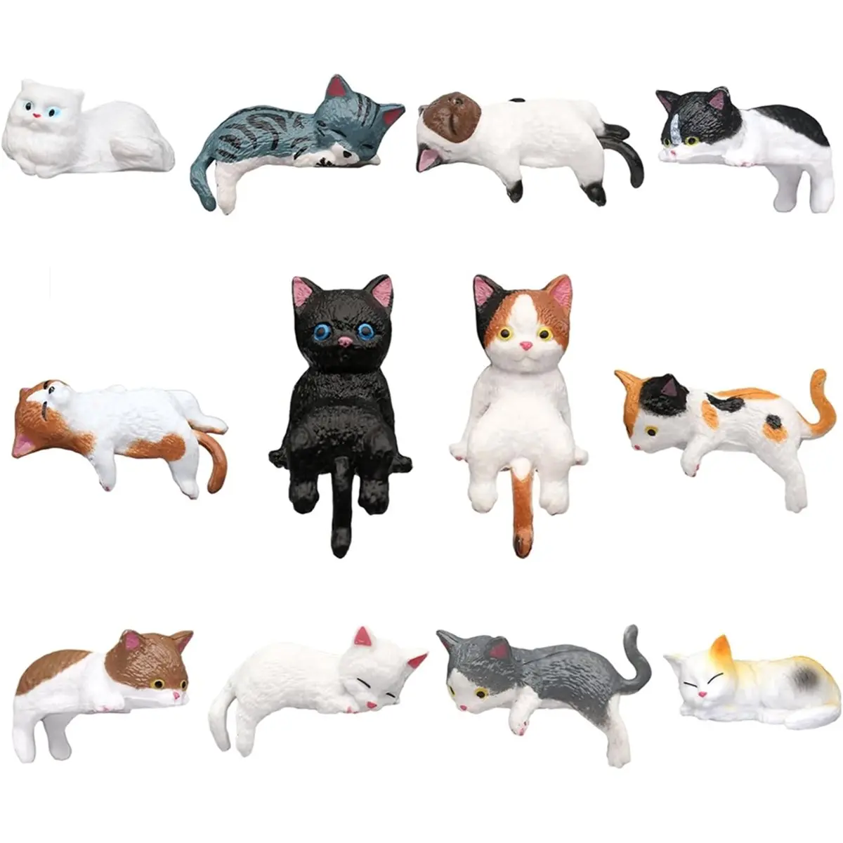 A45I 12 Pcs Cat Car Decor Dashboard Accessories, Mini Cat Figurines, Funny Computer Monitor Desk Decorations for Women Girl