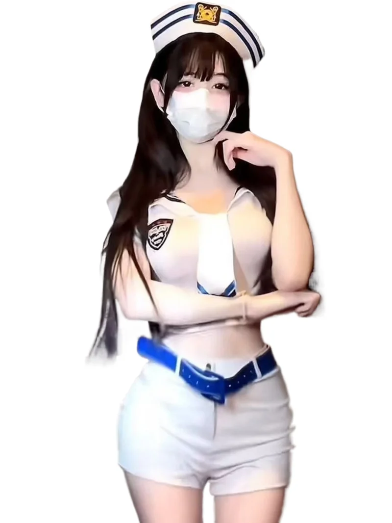 

Sexy Shorts Set Hot Girl Sailor Suit Playful Striped Design Slim Belt Shorts For Women (hat Top Shorts Belt) 2025 New PFH8