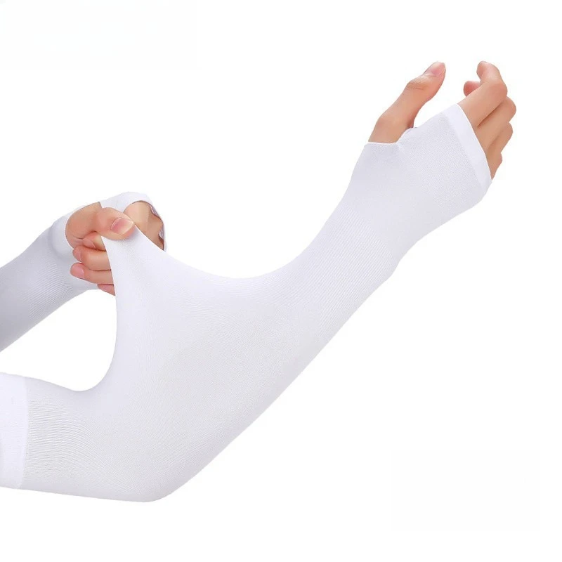 Weiche Nylon-Eisseide-Armstulpen mit Daumenloch, kühlend, UV-Schutz, atmungsaktiv, vollständiger Handschutz – Detail 1
