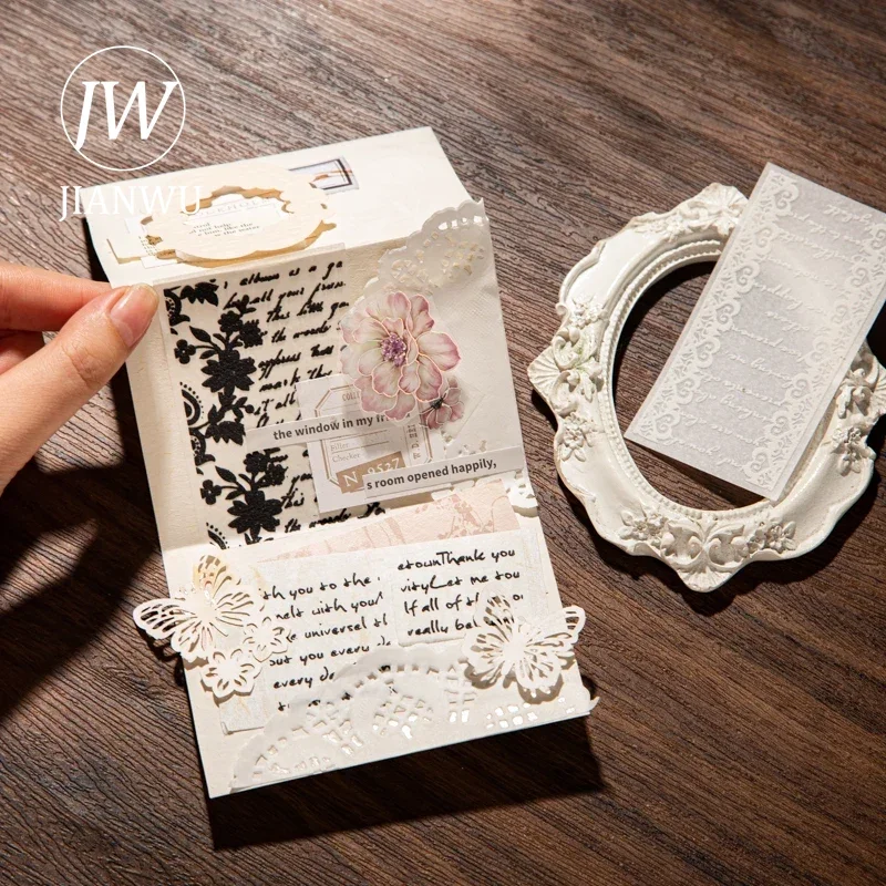 JIANWU Word Psalms Series Vintage English Text Poems Butterfly Flower Material Collage Sticker Creative DIY Journal Stationery