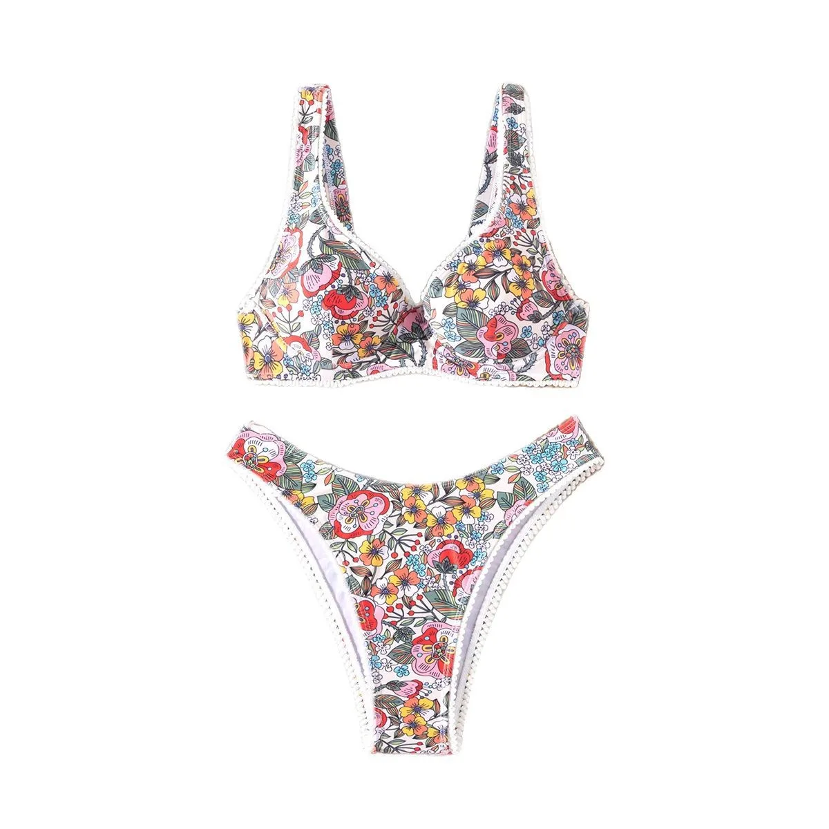 Split swimsuit women's sexy bikini European and American print tight-fitting gathering pure desire high-end swimsuit women