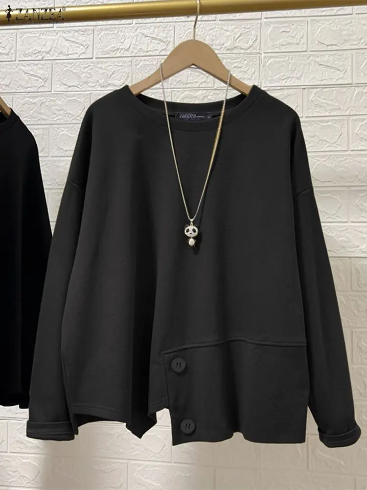

ZANZEA Women Asymmetrical Hem Pullover Sweatshirts 2025 Autumn Long Sleeve O-Neck Solid Color Hoodies Streetwear 3 Colors 3XL