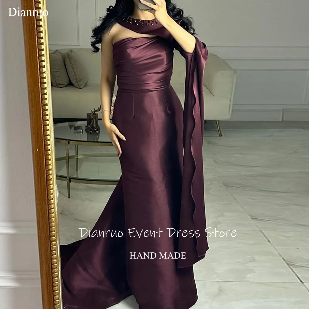 Dianruo Strapless Ruched Evening Dresses One Shoulder Elegant فساتين سهرة Pleat Crystal Mermaid Abendkleider Dubai Customized