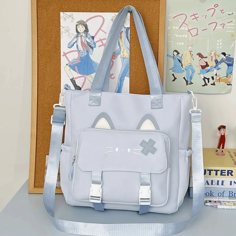 

Сумка через плечо в стиле преппи с рисунком котенка, легкая сумка через плечо с изображением кота большой вместимости, пыленепроницаемая, защищающая от царапин