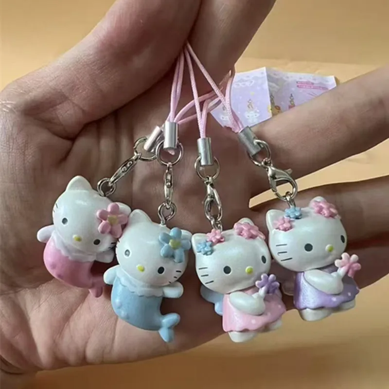 Figura anime Hello Kitty Gambe lunghe scavate nere Unicorno Sirena Kt Collezione di gatti Portachiavi con ciondolo Scatola cieca Giocattoli Regali per bambini
