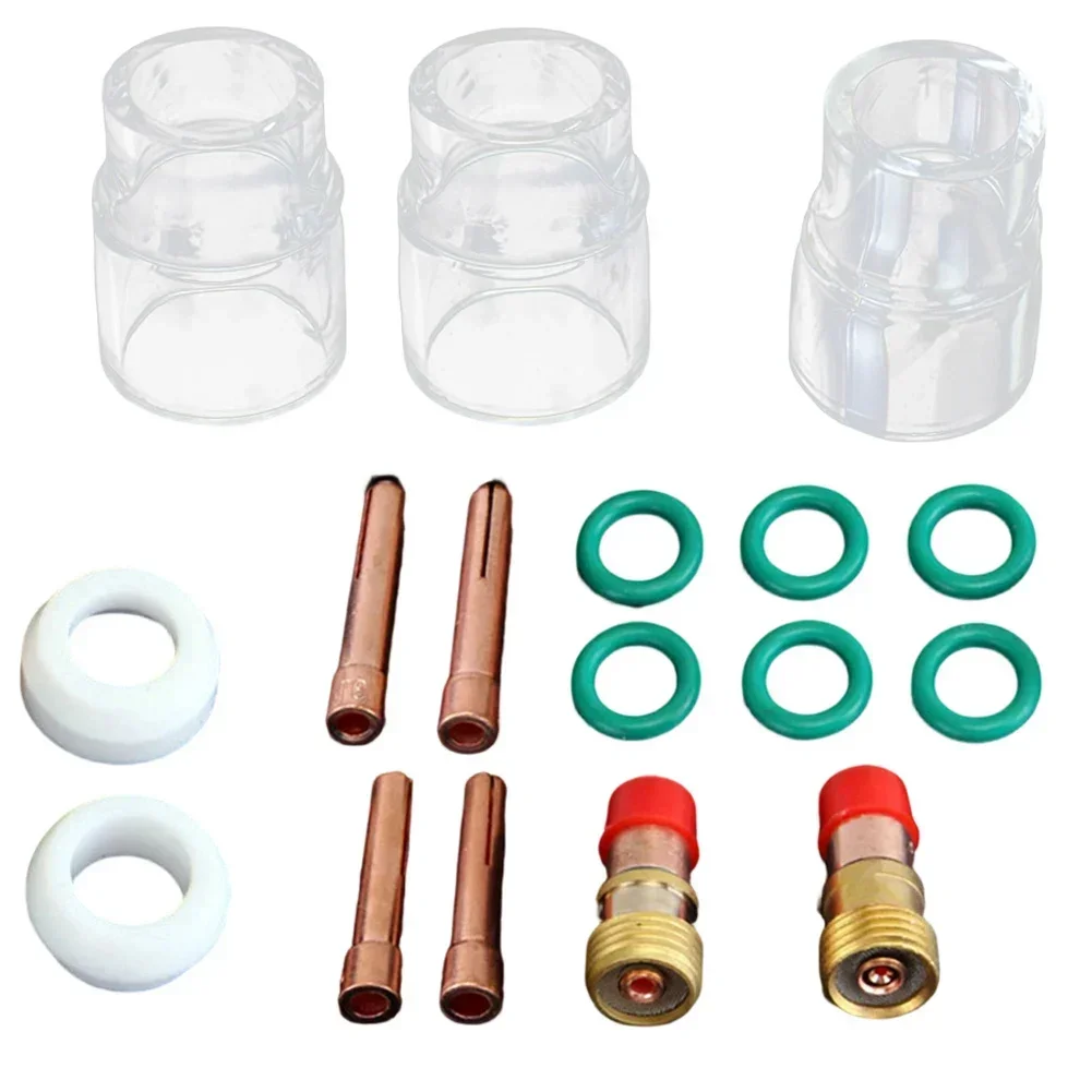 WP-17 Replacement TIG Gas Lens Standard 12 Cup 17-piece Set TIG-welded Assembly Resists High Temperature Gas Lens
