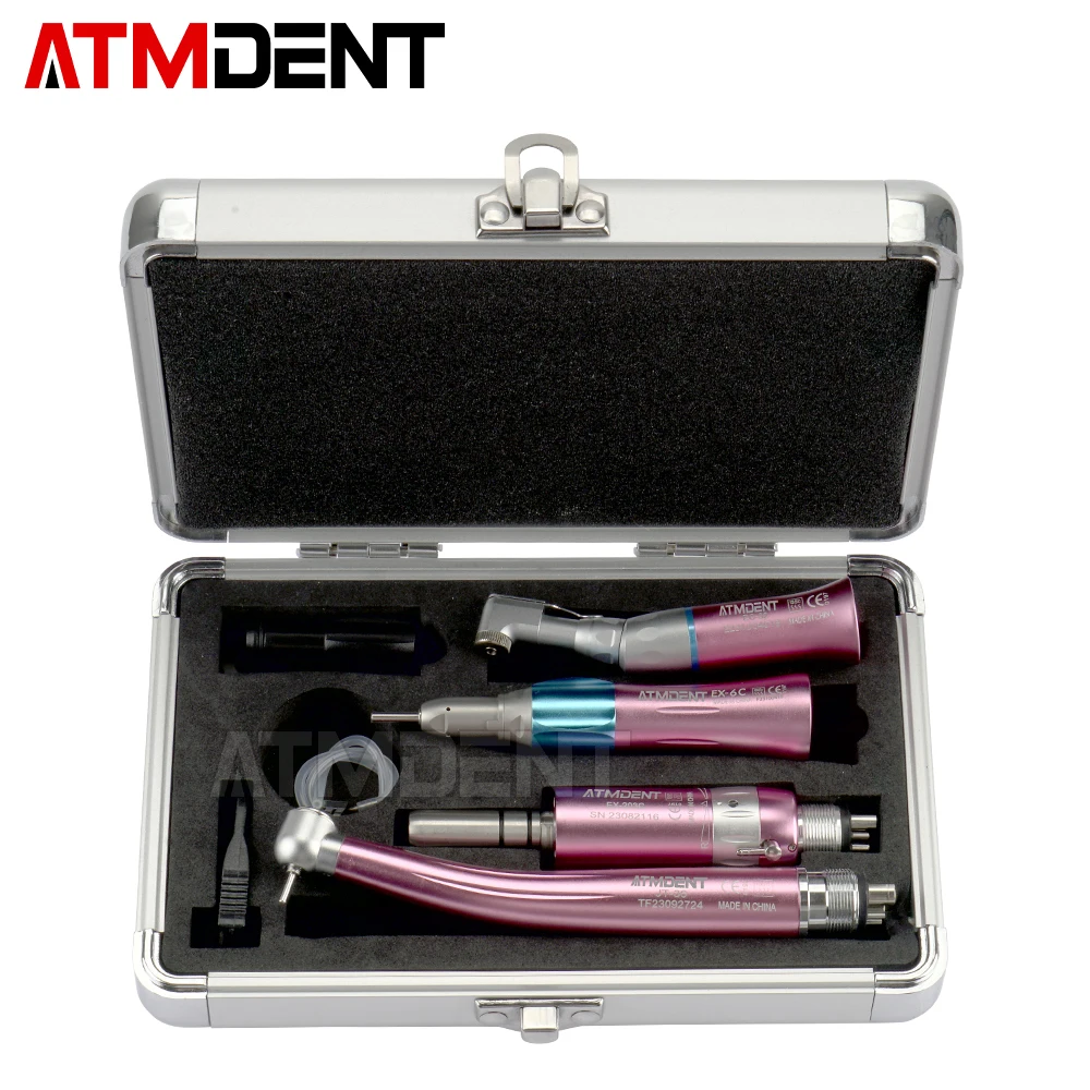 Dental High & Low Speed Handpiece Kit Straight Contra Angle Single Water Spary Air Turbine 4 Hole 2 Hole Pink Color Lab