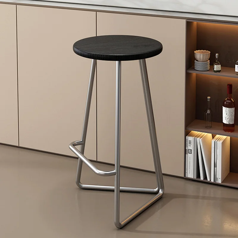 

Household Bar Chair Tall Cafe Bar Stool Solid Wood Sitting Surface Bar Chair Wrought Iron Island Table Round Stool