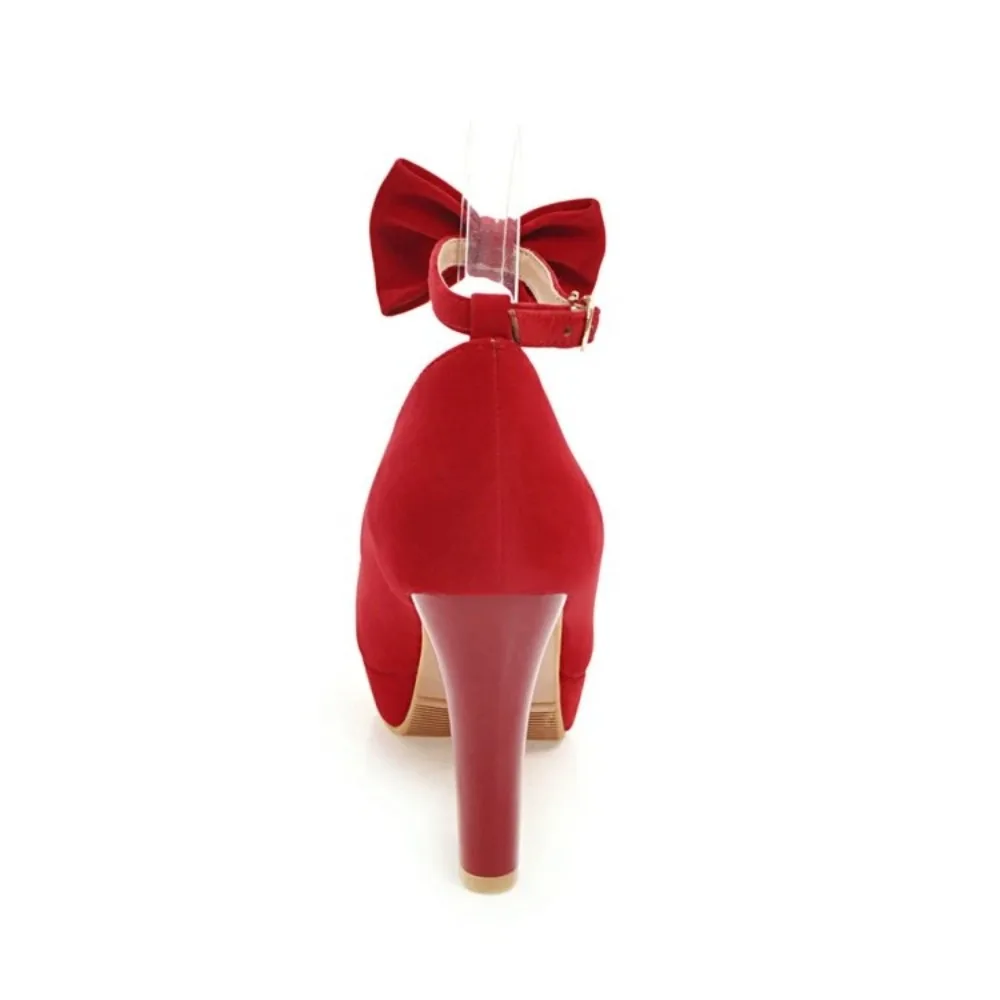 Super High Heels Women Shoes Round Toe Sexy Fashion Bow Ankle Buckle Strap Pumps Party Wedding Platform Shoes Big Size 31-47 1-3