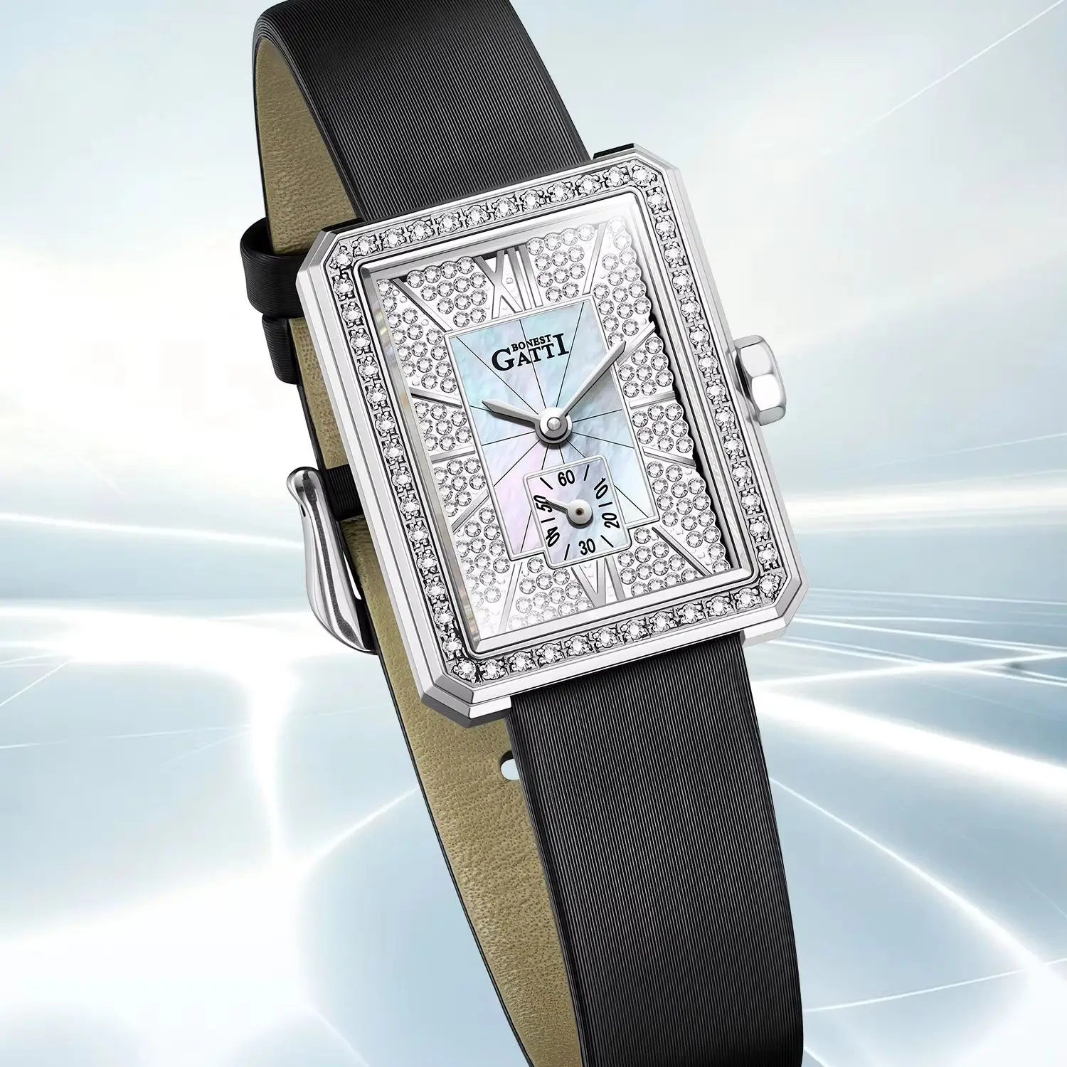 BONEST GATTI Women Quartz Watch 22mm Square Ladies Wristwatch Sapphire Mirror Crystal Dial Roman Scales